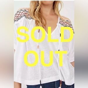 SOLD OUT SORRY Free People Market Tee Bright White Embroidered V-Neck Boho